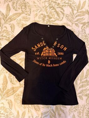 Sanderson Witch Museum Black Long Sleeve Tee with Orange Print